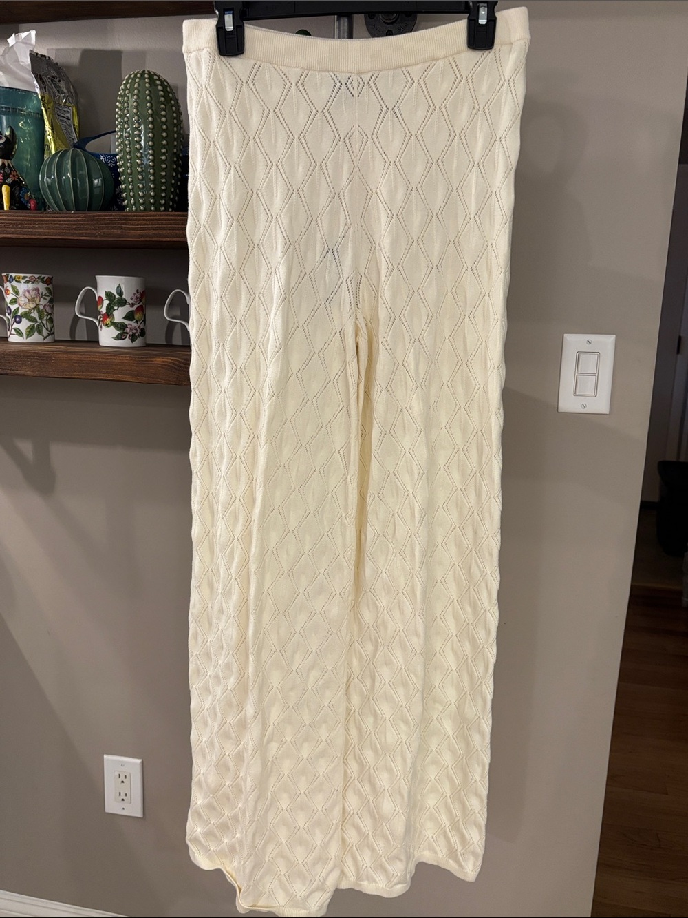 Rhythm Ivory Knit Wide Leg Pants NWT Size 6 Cotton Nylon